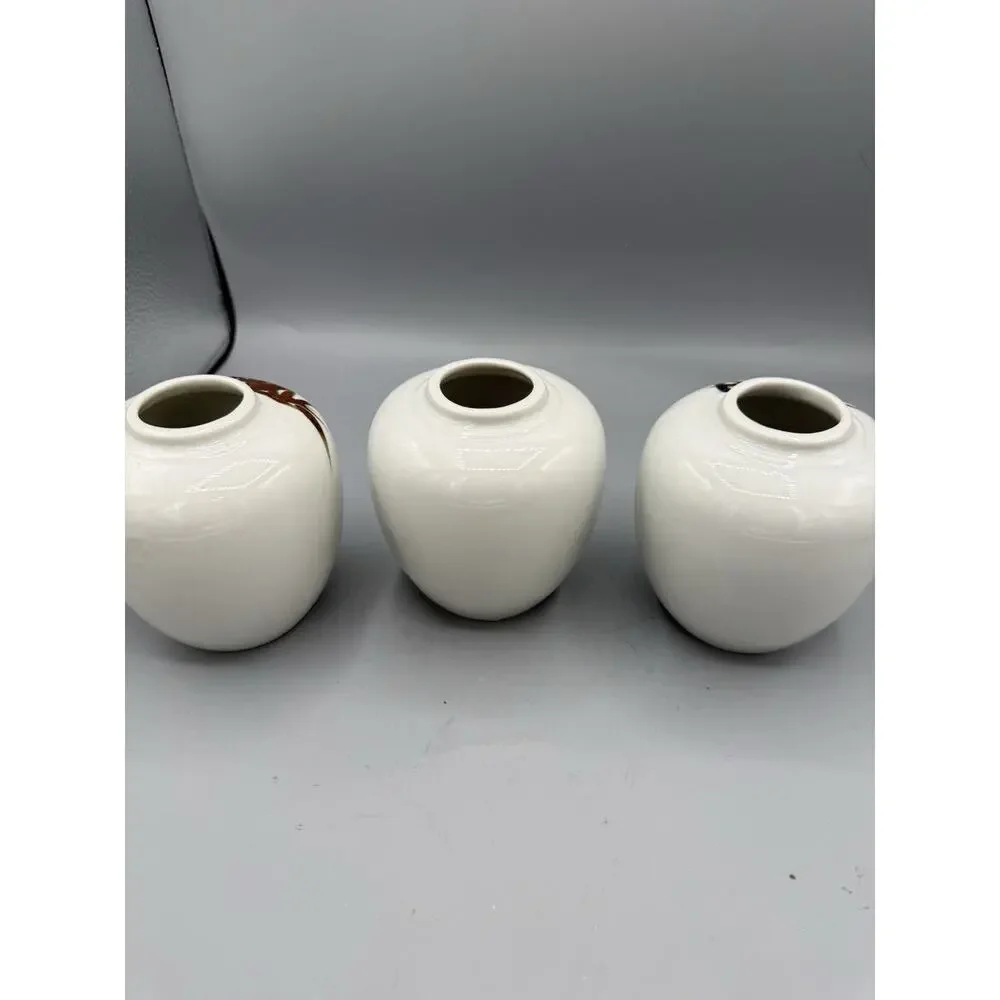 Vintage Japan Mini Bud Vases Set of 3 Hand Painted Bamboo Floral Ceramic